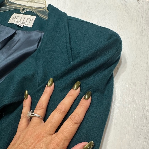 Vintage Petite Sophisticate Green Wool Coat Union Made USA ILGWU 1980s Fits L/XL - Picture 6 of 12